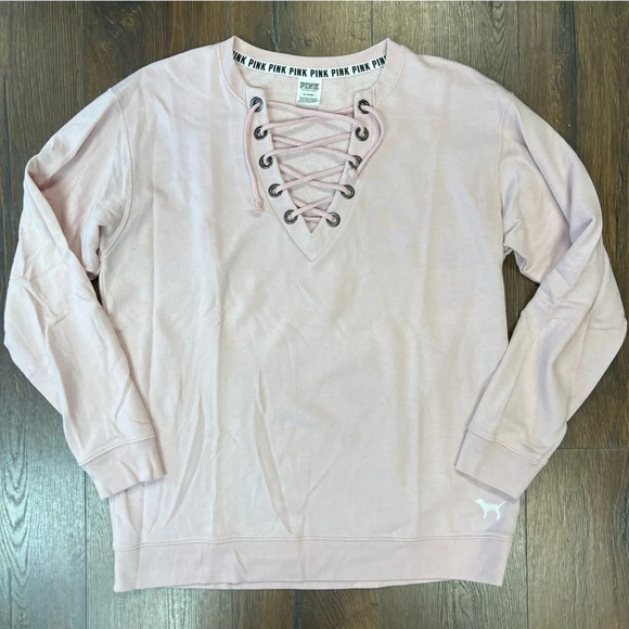 Victoria secret PINK lace up sweatshirt SZ MED - Picture 2 of 5